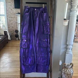 AKIRA THE POWER OF LOVE DENIM CARGO PANT LARGE EXCELLENT PURPLE METALLIC